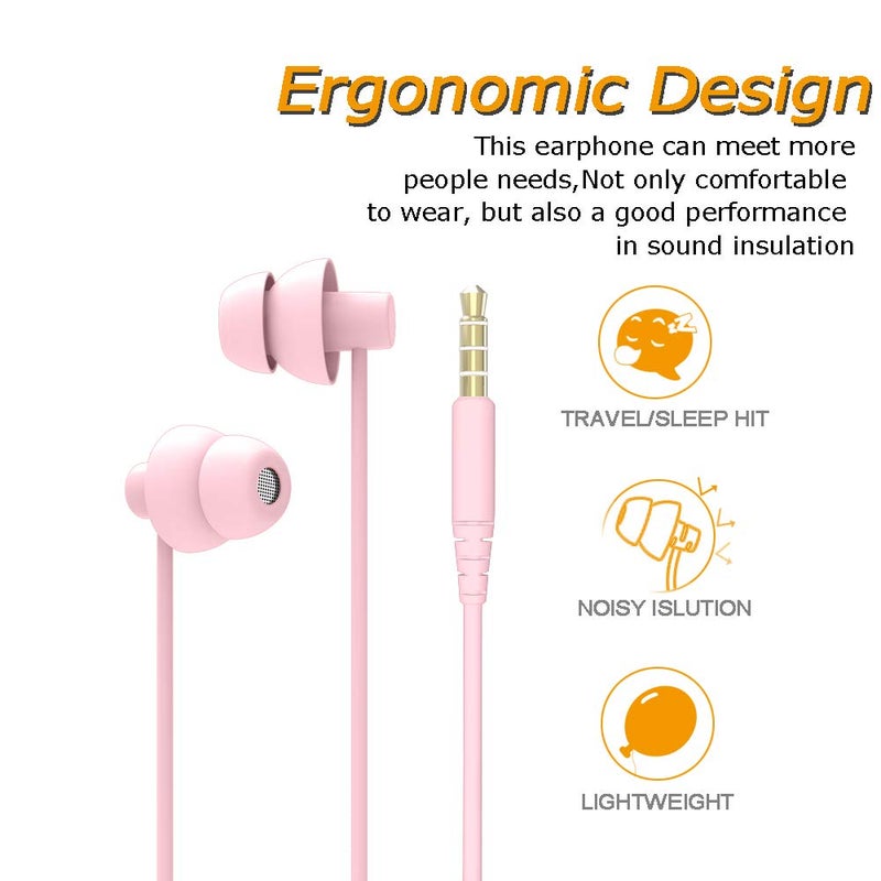 MAXROCK (TM Total Soft Silicon Headphones with Mic Sleep Travel Choice for Cellphones Tablets and 3.5mm Jack (Light Pink) - Image 3